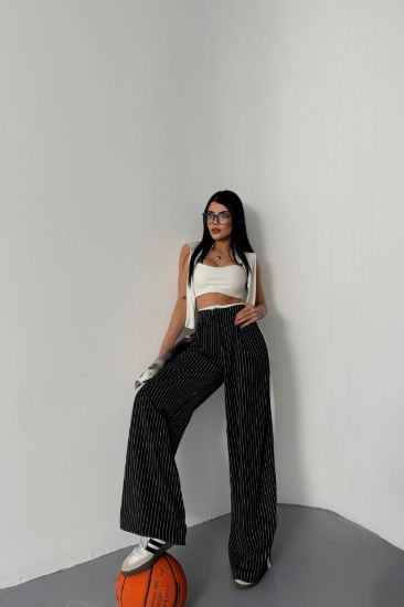 ÇİZGİLİ YANLAR ŞERİT DETAYLI PANTOLON - Siyah resmi